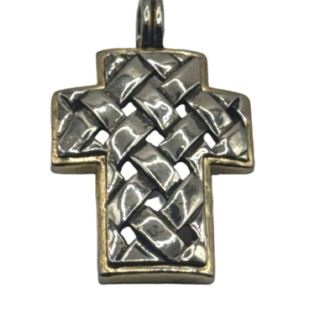 Vintage Silver and Gold tone woven  Cross Pendant